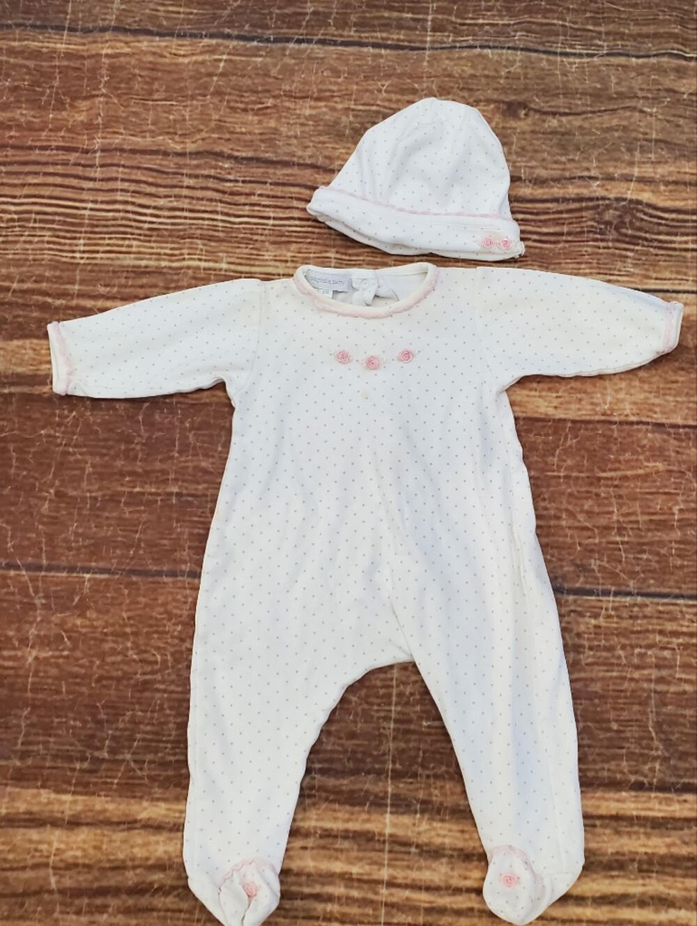 Magnolia Cream Polka Dot Footie with Hat size 6 months
